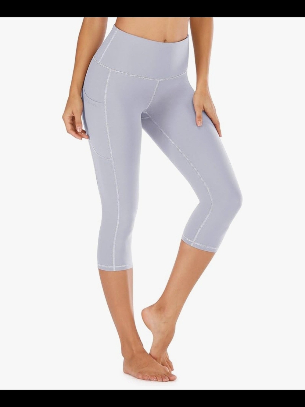 High-Rise Cropped Athletic Leggings in Light Gray - Picture 4 of 11